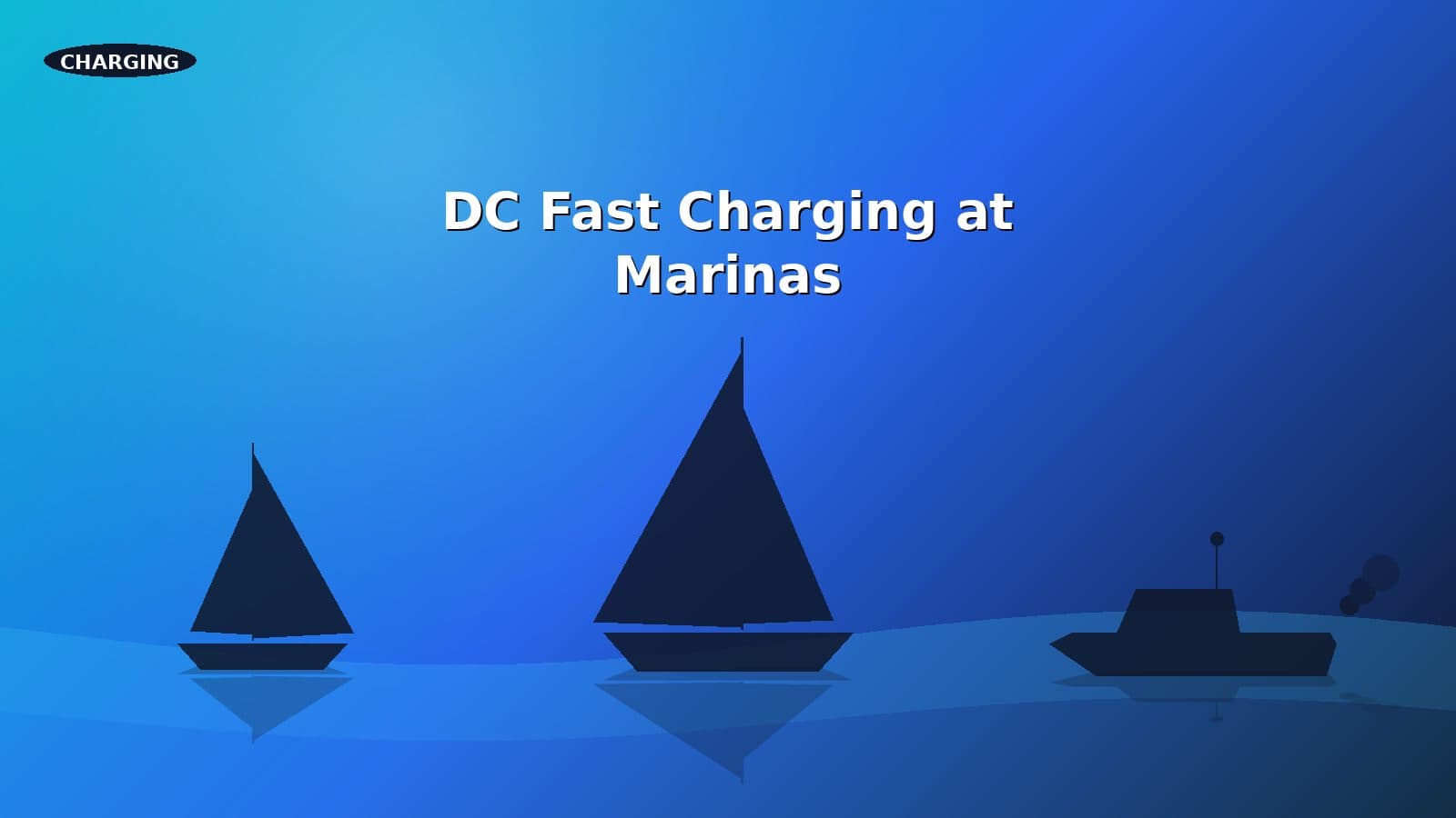Coastal sailboat plugged into a 50 kW DC fast charger at a Mediterranean marina.