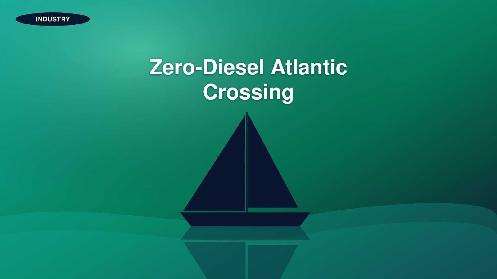 14-metre cruising sailboat under sail in trade-wind conditions, illustrating a zero-diesel Atlantic crossing.