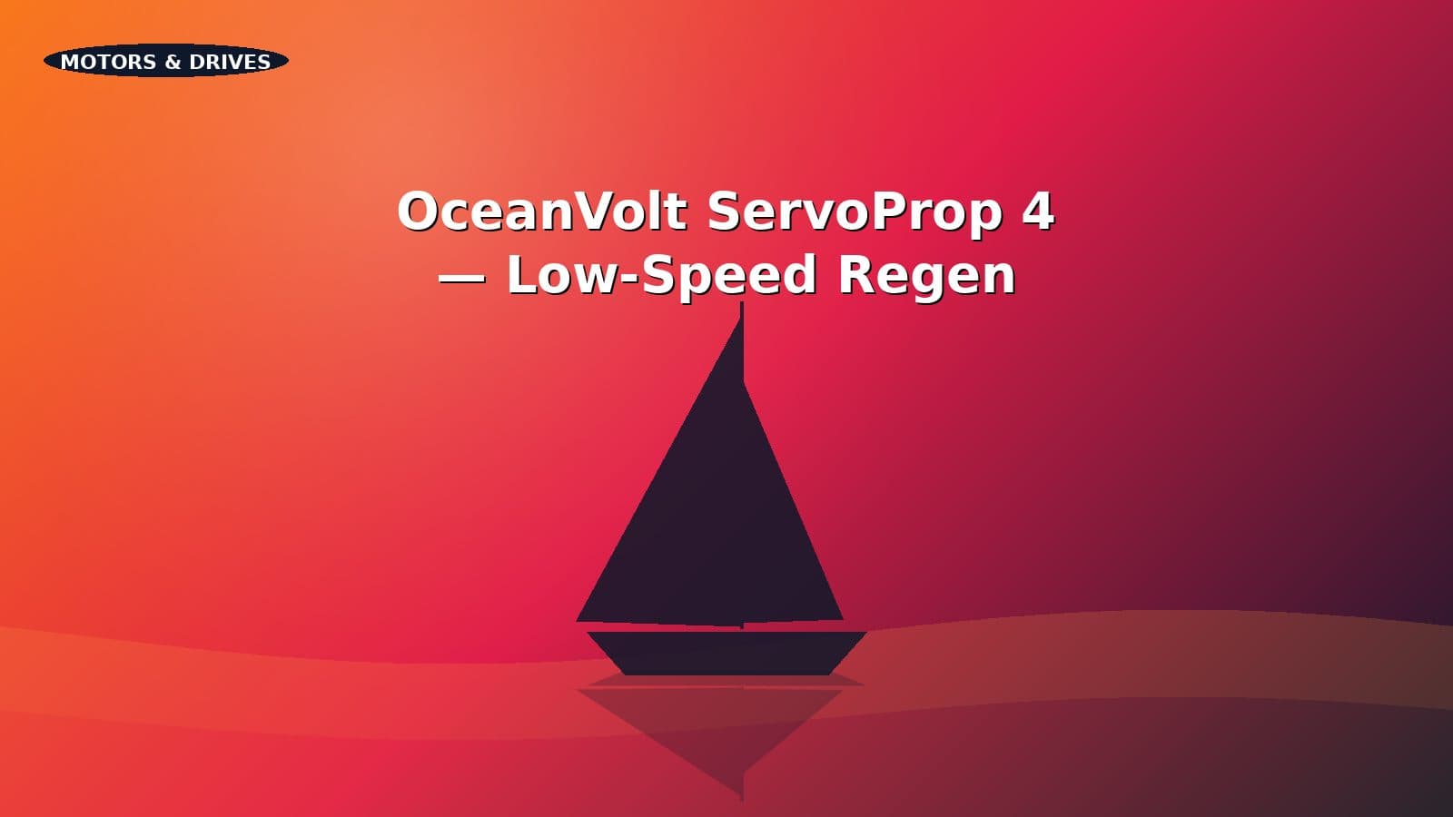 Variable-pitch saildrive propeller shown mid-stroke, with water flow visualisation around the blades.